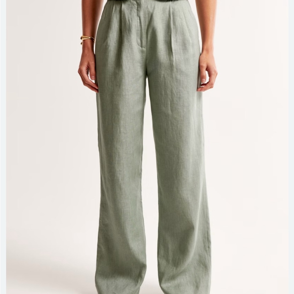 Abercrombie & Fitch Slate Green Linen Blend Wide Leg Pants